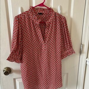 Ann Taylor Factory orange Relaxed Blouse with Mandarin Collar L